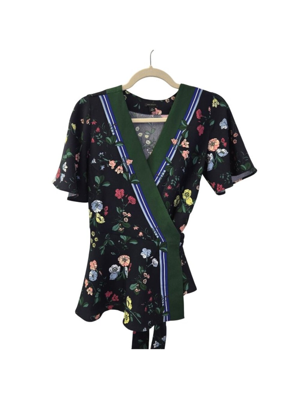 Ann Taylor Floral Flutter Sleeve Kimono Sleeve Wrap Top Size XS